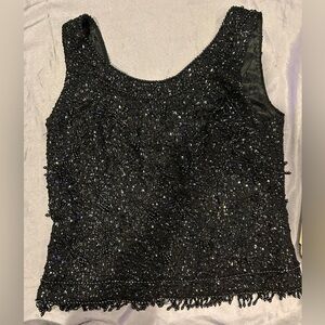 Macy's Vintage 1960s Black Beaded Women's Blouse